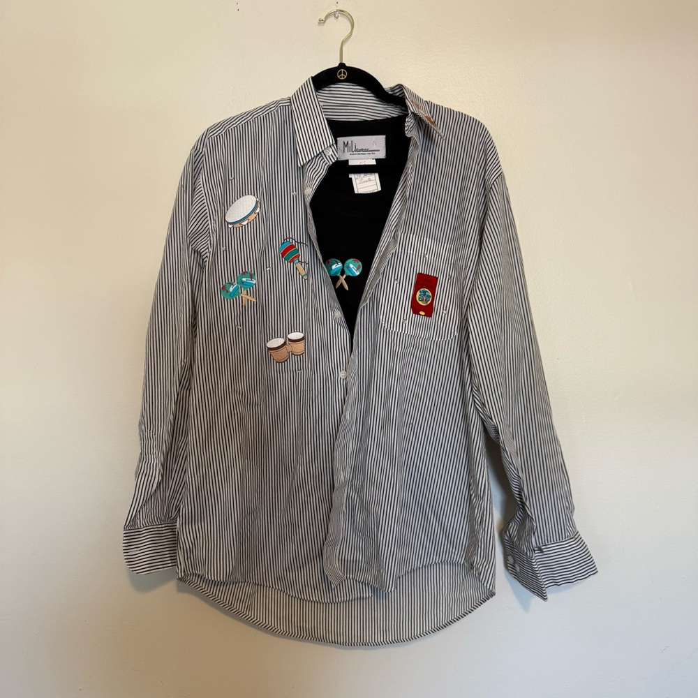 Mili Designs | Striped Button Down Shirt with Patches 2 Piece Set